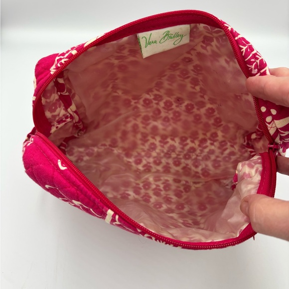 Vera Bradley Large Cosmetic Bag in Twirly Bird Pink Pattern, Waterproof Lining - Picture 6 of 11